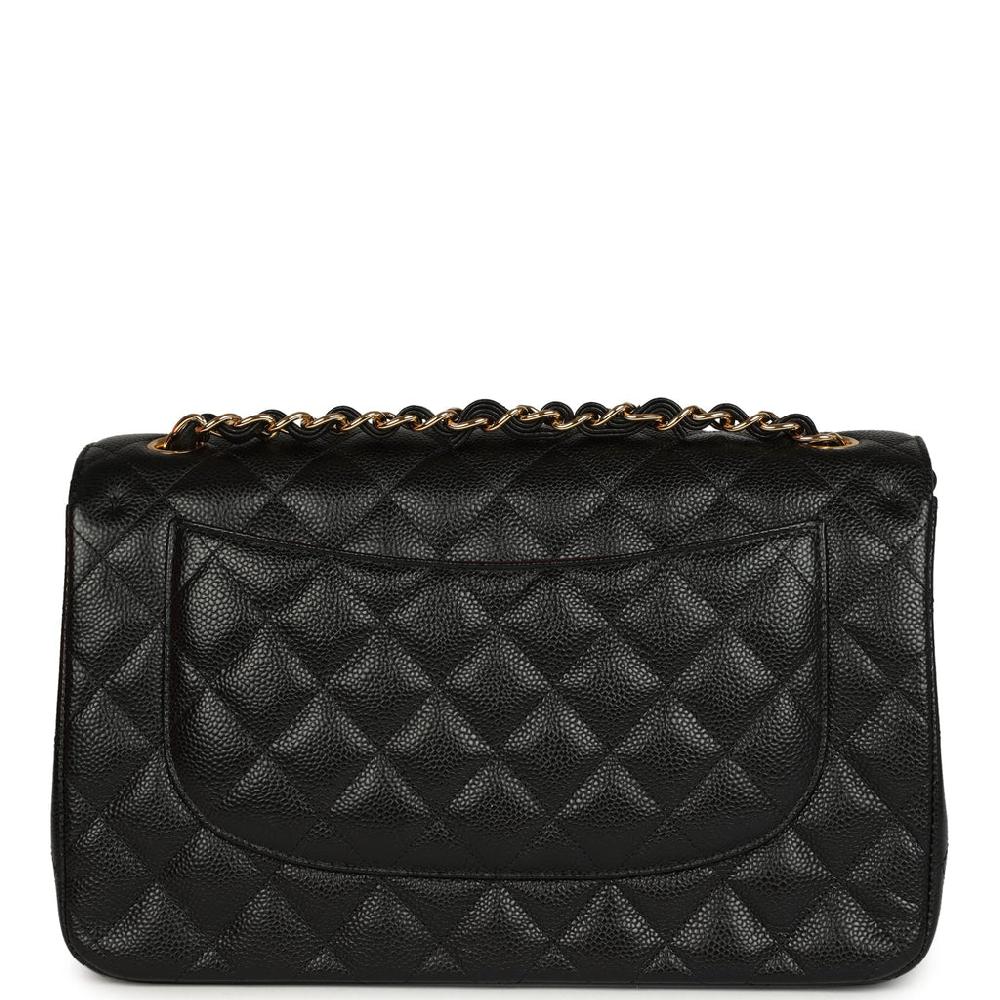 Pre-owned Chanel Jumbo Classic Double Flap Bag Black Caviar Gold Hardware