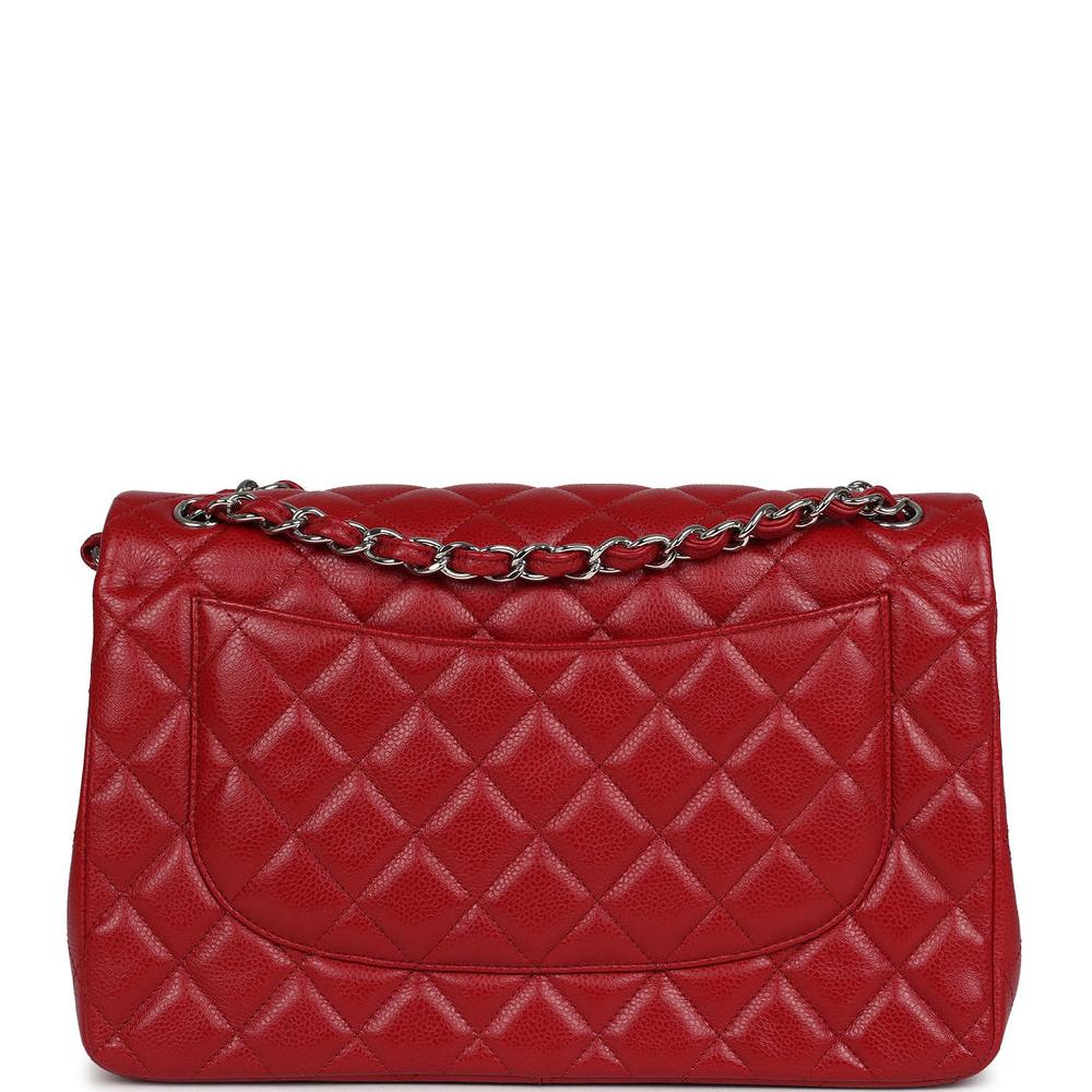 Pre-owned Chanel Jumbo Classic Double Flap Red Caviar Silver Hardware