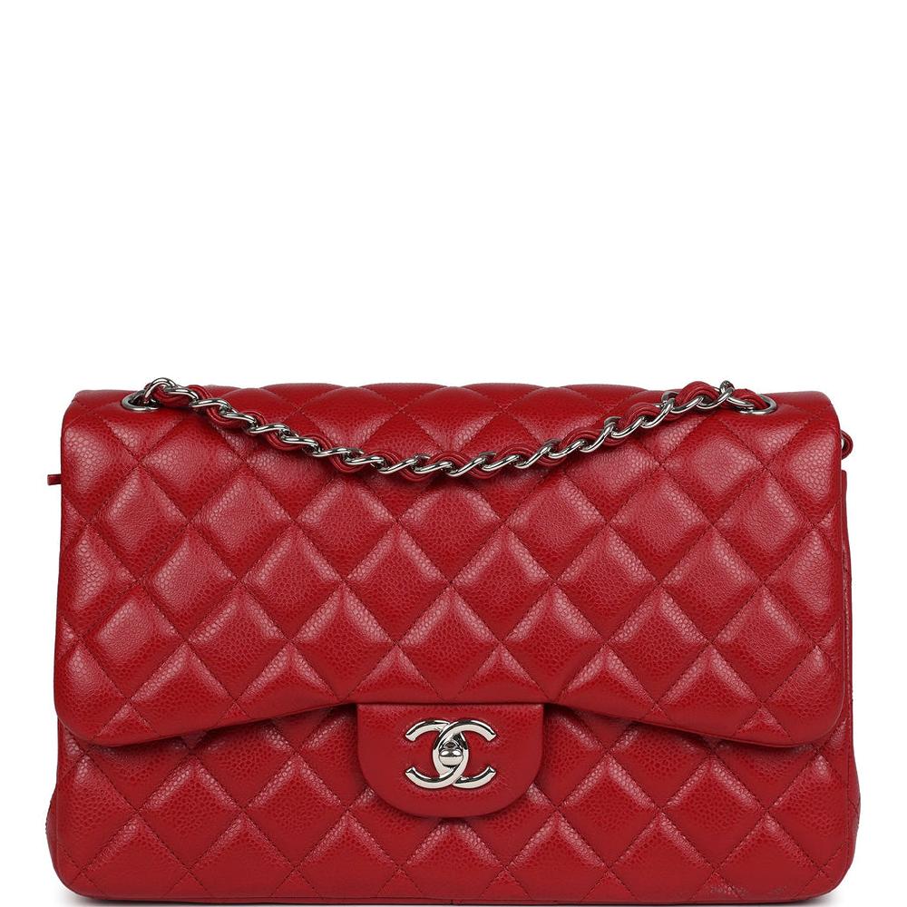 Pre-owned Chanel Jumbo Classic Double Flap Red Caviar Silver Hardware