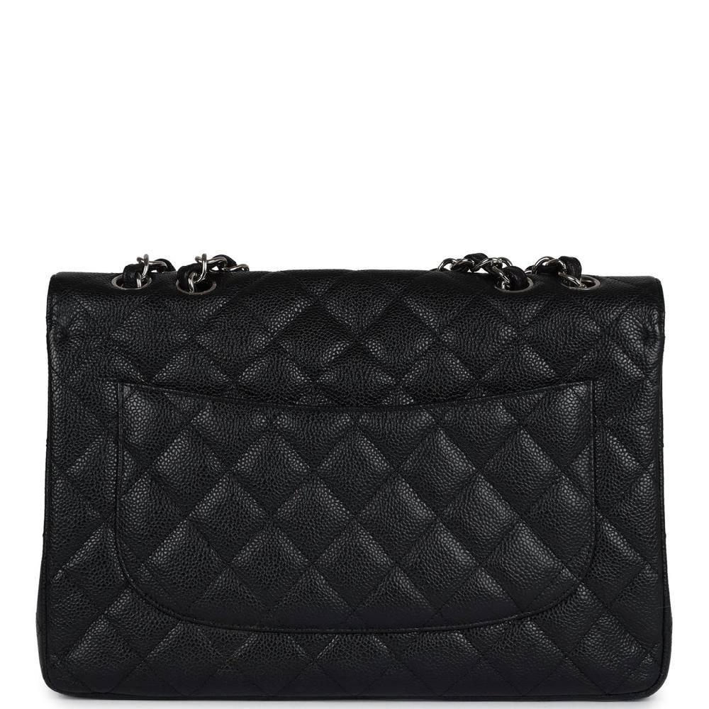 Pre-owned Chanel Jumbo Classic Single Flap Bag Black Caviar Silver Hardware