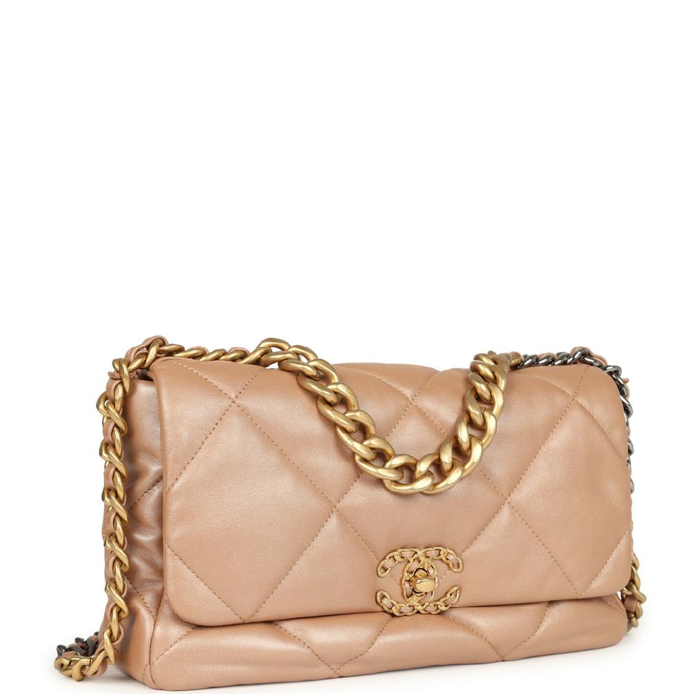 Pre-owned Chanel Large 19 Flap Bag Pearly Blush Shiny Lambskin Mixed Metal Hardware
