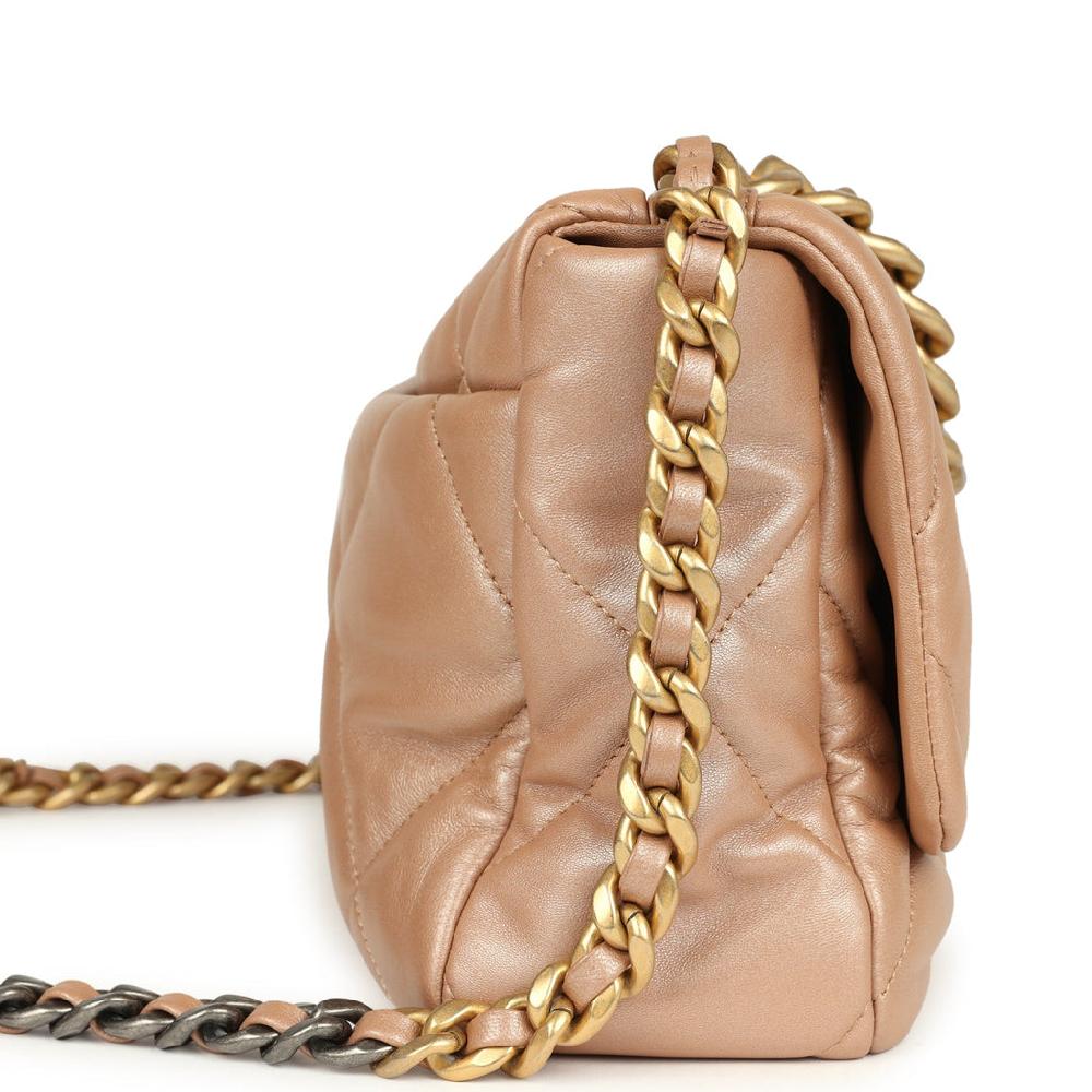 Pre-owned Chanel Large 19 Flap Bag Pearly Blush Shiny Lambskin Mixed Metal Hardware