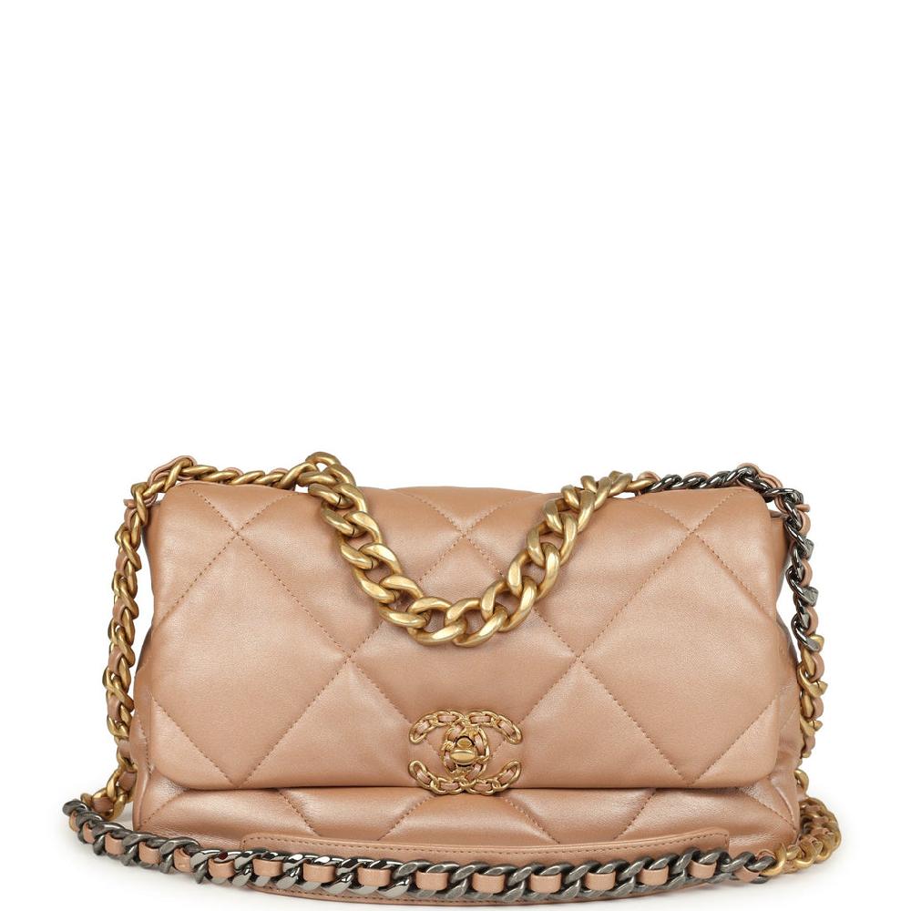 Pre-owned Chanel Large 19 Flap Bag Pearly Blush Shiny Lambskin Mixed Metal Hardware