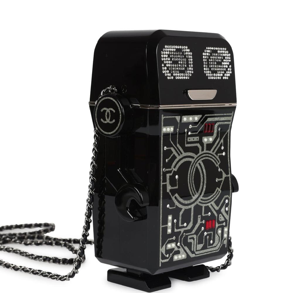 Pre-owned Chanel Limited Edition Robot Minaudière Bag Black Plexiglass And Crystals Ruthenium Hardware