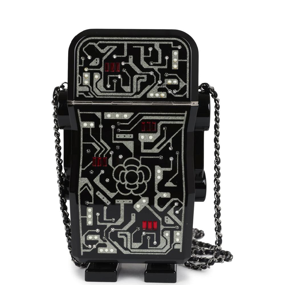 Pre-owned Chanel Limited Edition Robot Minaudière Bag Black Plexiglass And Crystals Ruthenium Hardware
