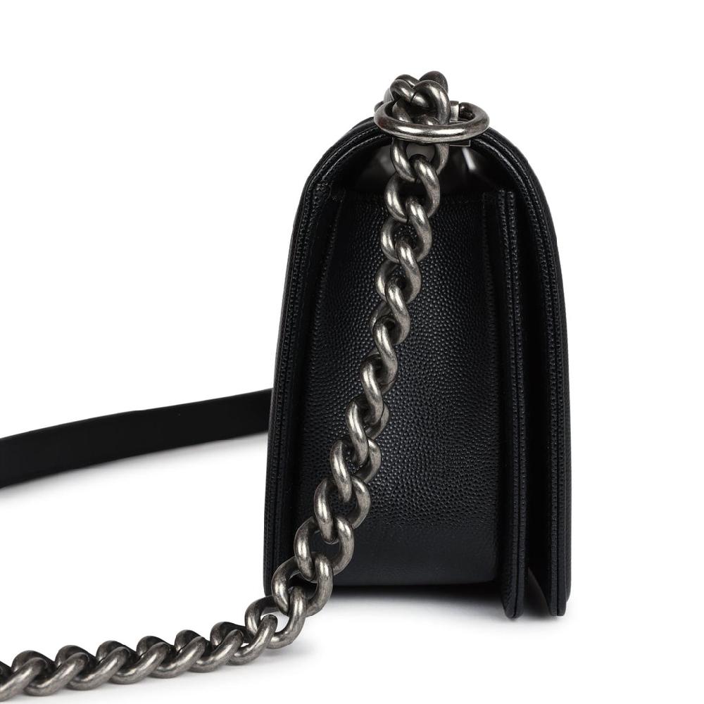 Pre-owned Chanel Medium Boy Bag Black Caviar Aged Ruthenium Hardware