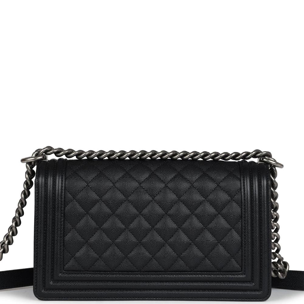 Pre-owned Chanel Medium Boy Bag Black Caviar Aged Ruthenium Hardware
