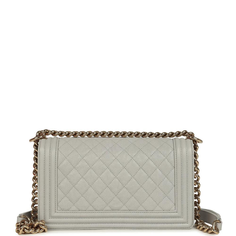 Pre-owned Chanel Medium Boy Bag Grey Shiny Caviar Light Gold Hardware