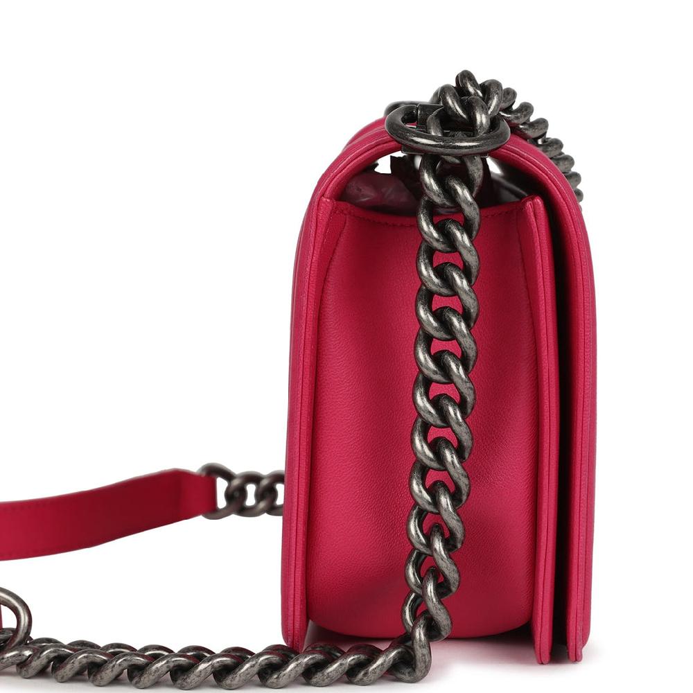 Pre-owned Chanel Medium Boy Bag Pink Lambskin Aged Ruthenium Hardware