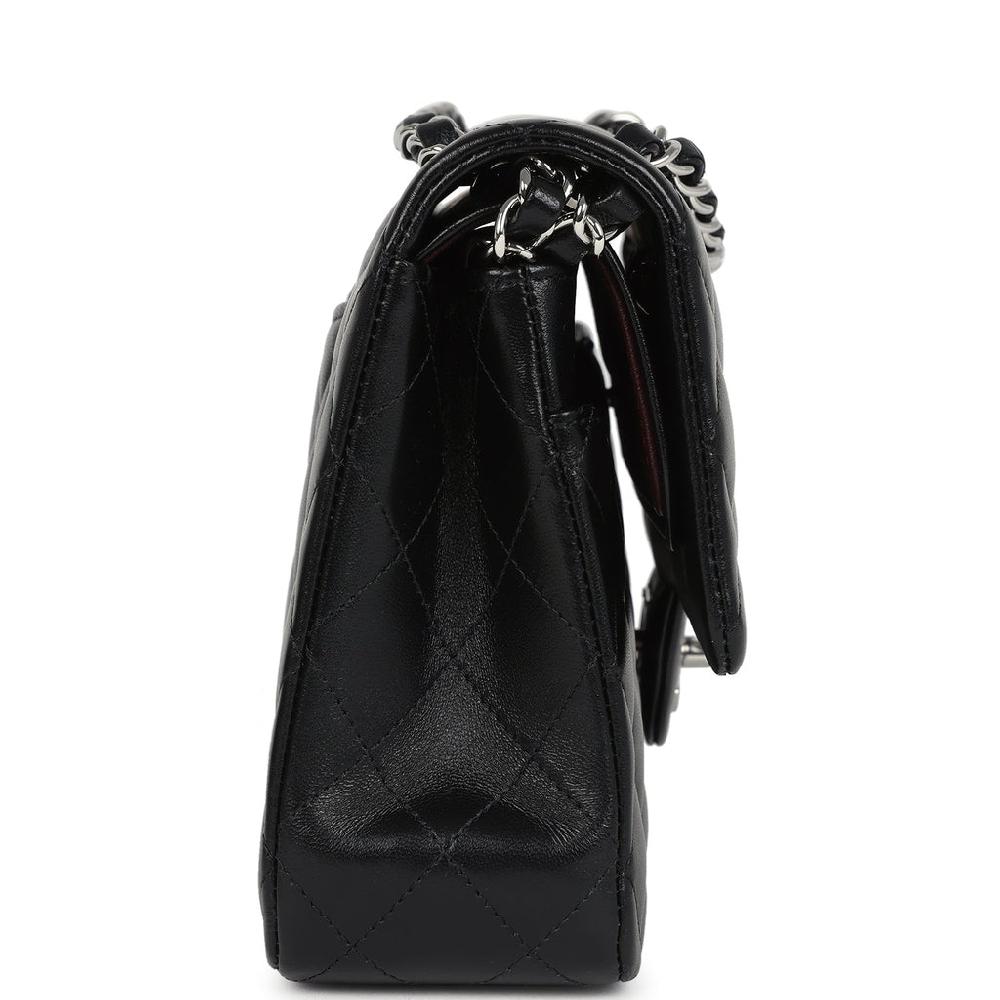 Pre-owned Chanel Medium Classic Double Flap Bag Black Lambskin Silver Hardware