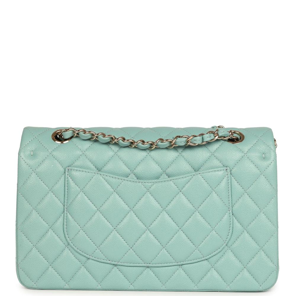 Pre-owned Chanel Medium Classic Double Flap Bag Light Blue Caviar Silver Hardware