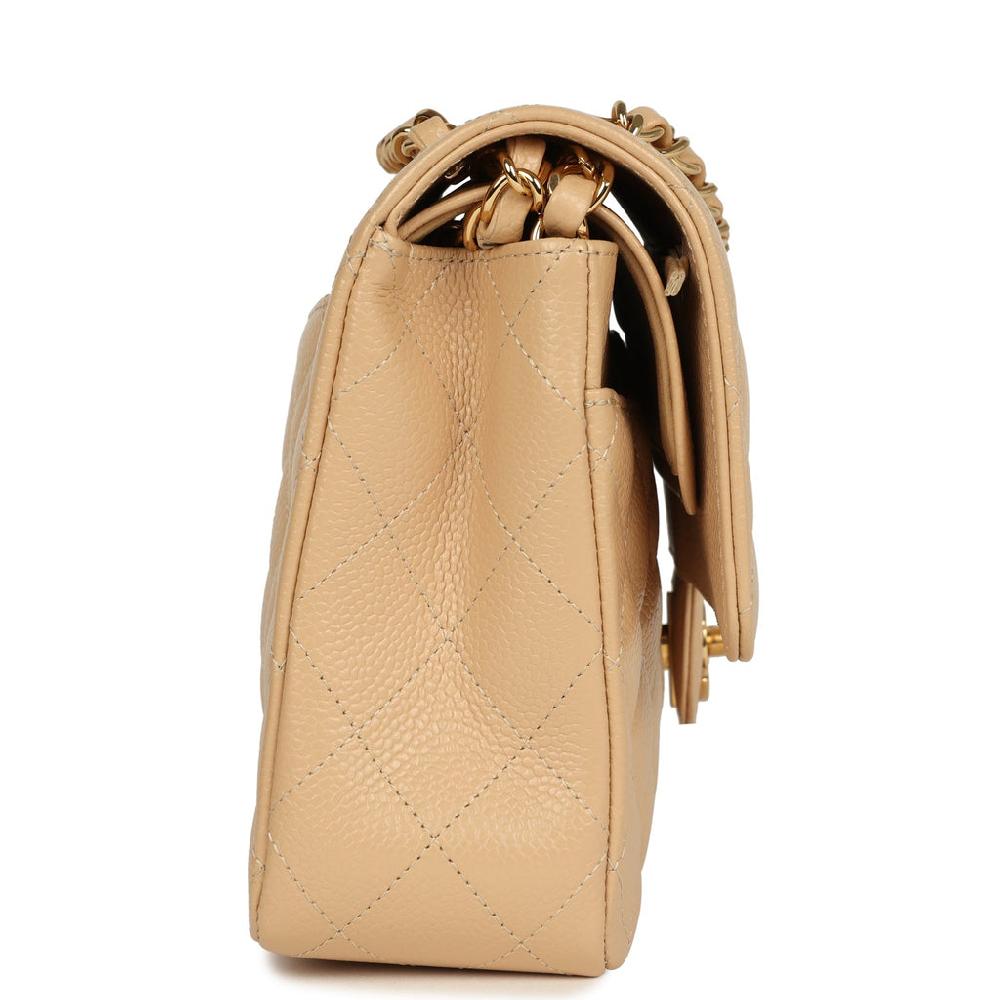 Pre-owned Chanel Medium Classic Double Flap Beige Caviar Gold Hardware