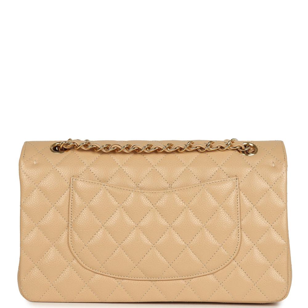 Pre-owned Chanel Medium Classic Double Flap Beige Caviar Gold Hardware