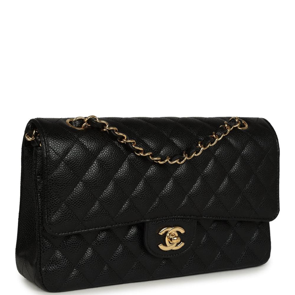 Pre-owned Chanel Medium Classic Double Flap Black Caviar Gold Hardware