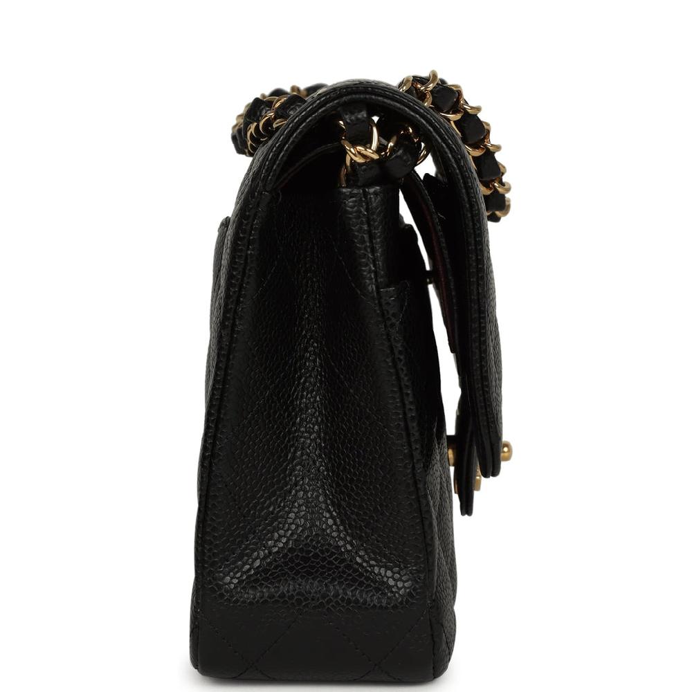 Pre-owned Chanel Medium Classic Double Flap Black Caviar Gold Hardware