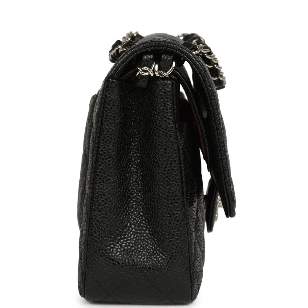 Pre-owned Chanel Medium Classic Double Flap Black Caviar Silver Hardware