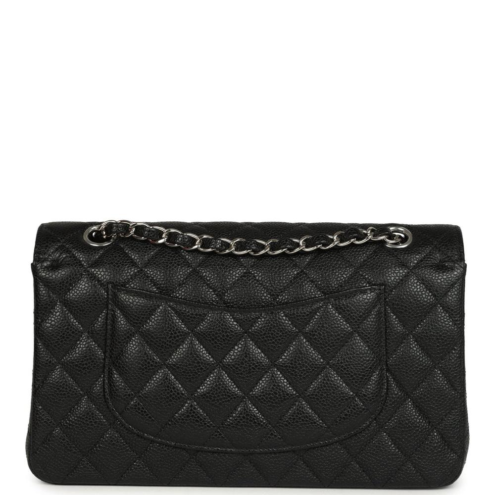Pre-owned Chanel Medium Classic Double Flap Black Caviar Silver Hardware