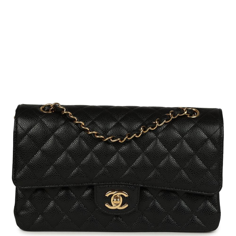 Pre-owned Chanel Medium Classic Double Flap Black Caviar Gold Hardware