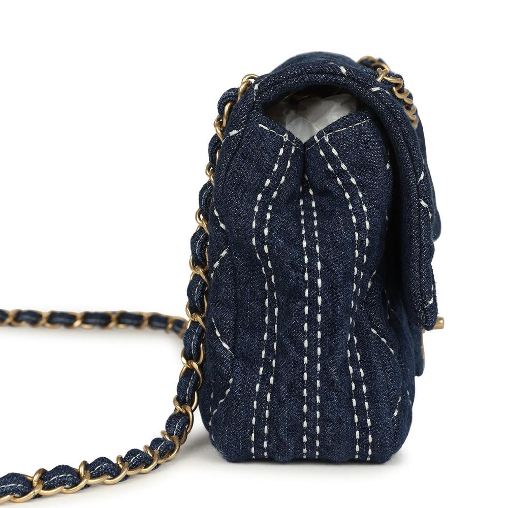 Pre-owned Chanel Medium Classic Flap Bag Blue Denim Aged Gold Hardware