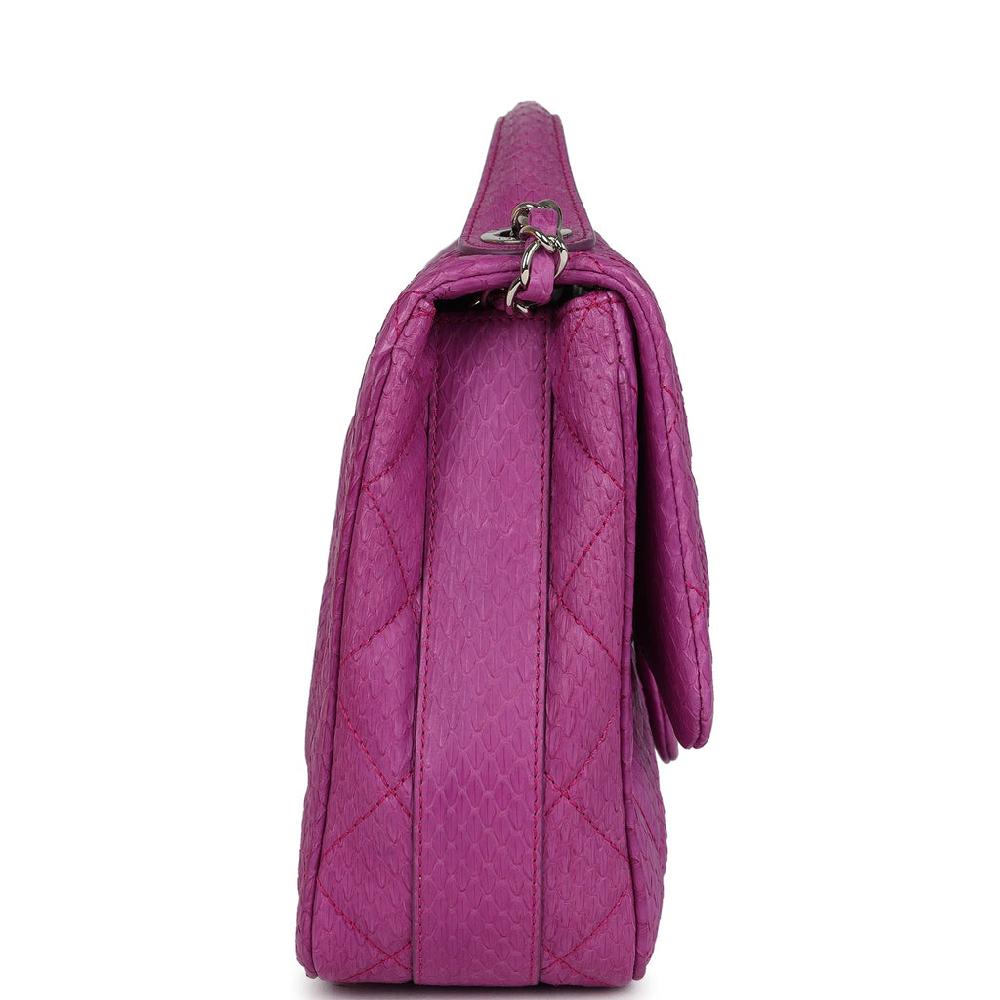 Pre-owned Chanel Medium Easy Carry Flap Bag Purple Python Silver Hardware