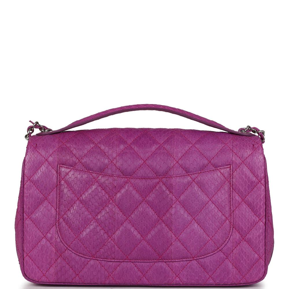 Pre-owned Chanel Medium Easy Carry Flap Bag Purple Python Silver Hardware