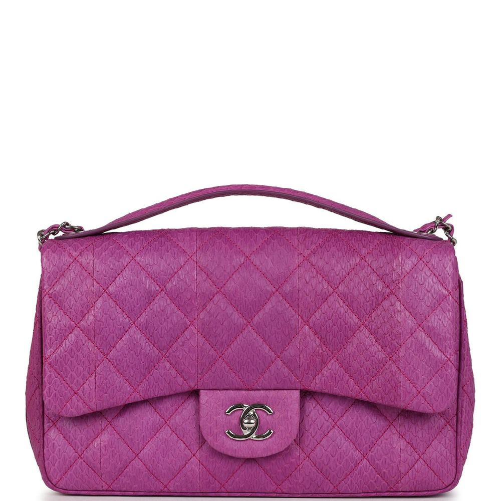 Pre-owned Chanel Medium Easy Carry Flap Bag Purple Python Silver Hardware