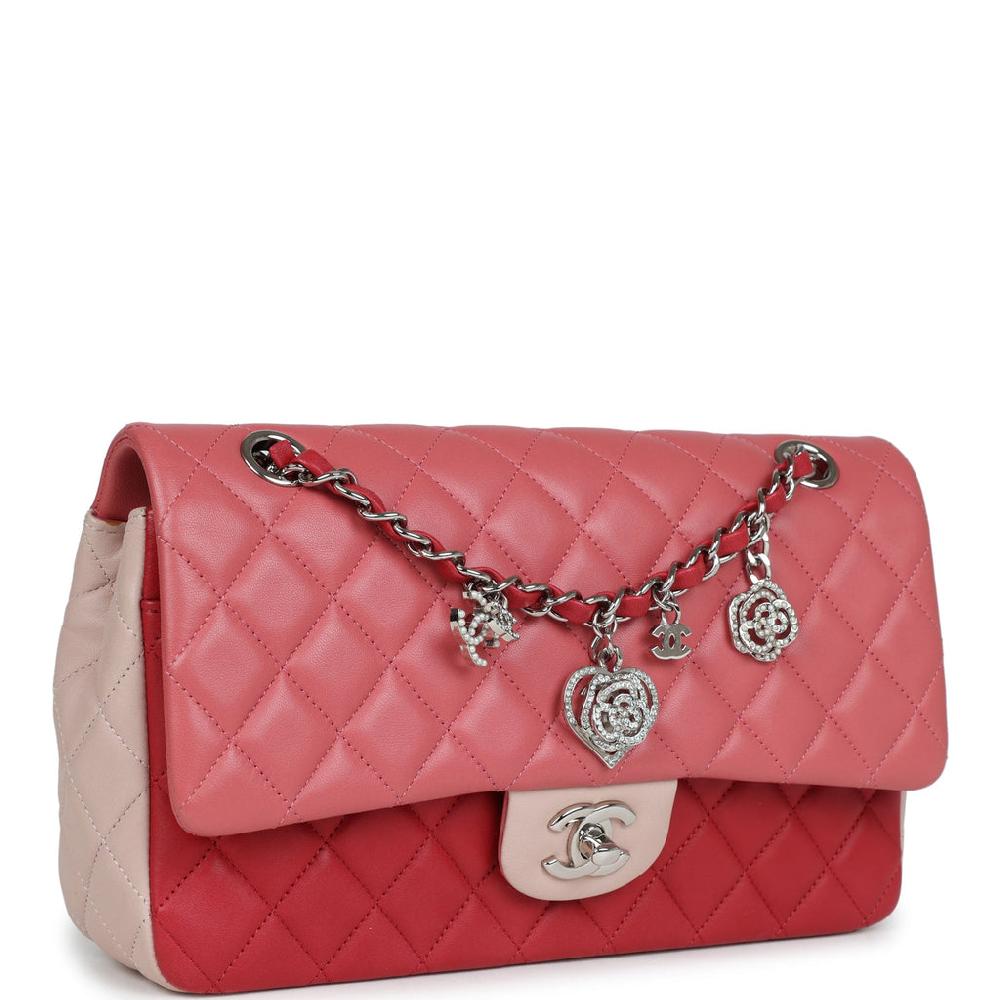 Pre-owned Chanel Medium Valentine Single Flap Bag Tricolored Lambskin Silver Hardware