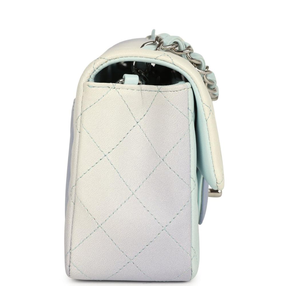 Pre-owned Chanel Mini Classic Rectangular Flap Bag Ombre Purple Iridescent Lambskin Silver Hardware