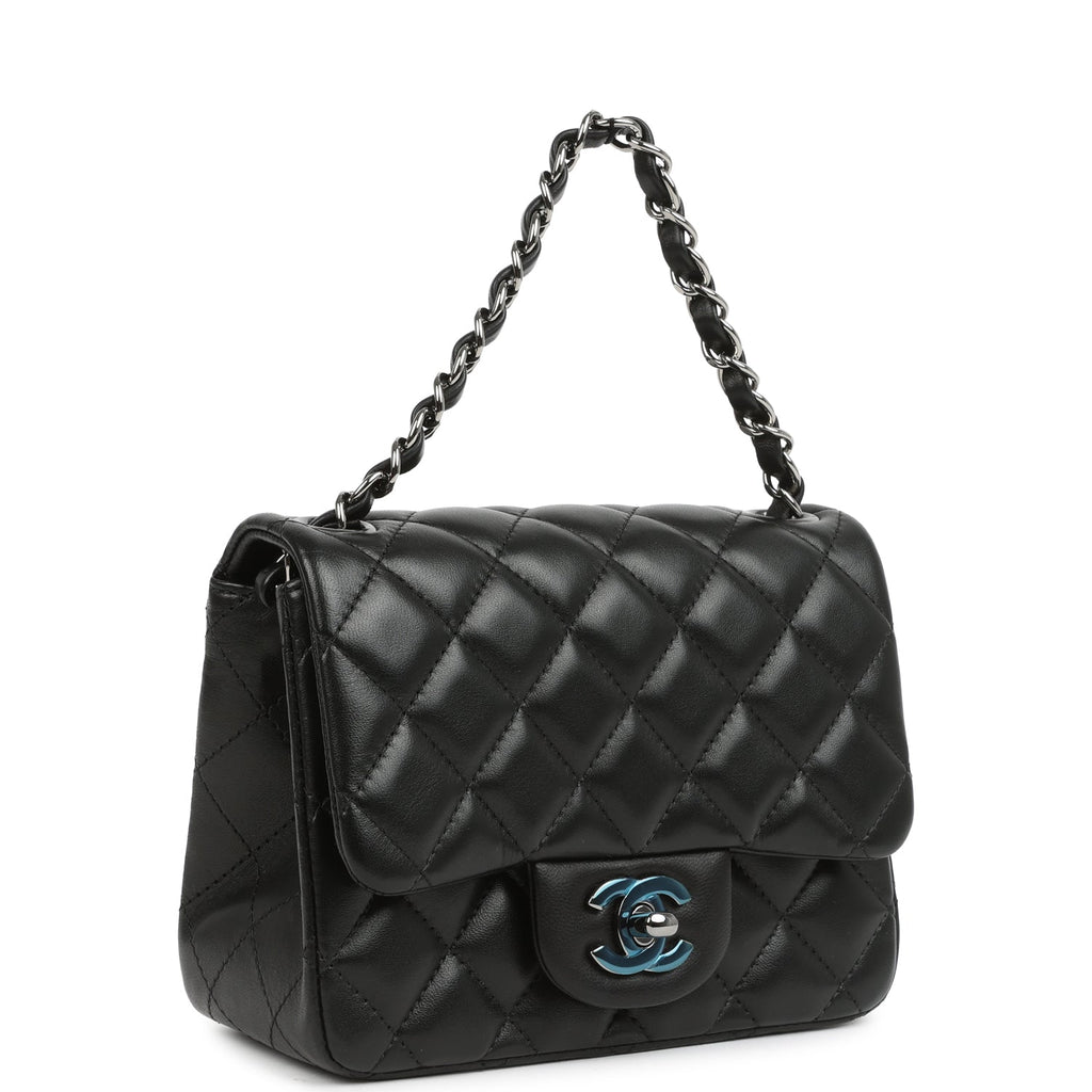 Pre-owned Chanel Mini Classic Square Flap Bag Black Lambskin Ruthenium Hardware