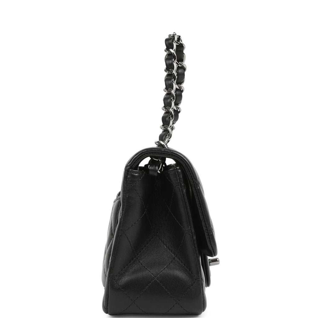 Pre-owned Chanel Mini Classic Square Flap Bag Black Lambskin Ruthenium Hardware