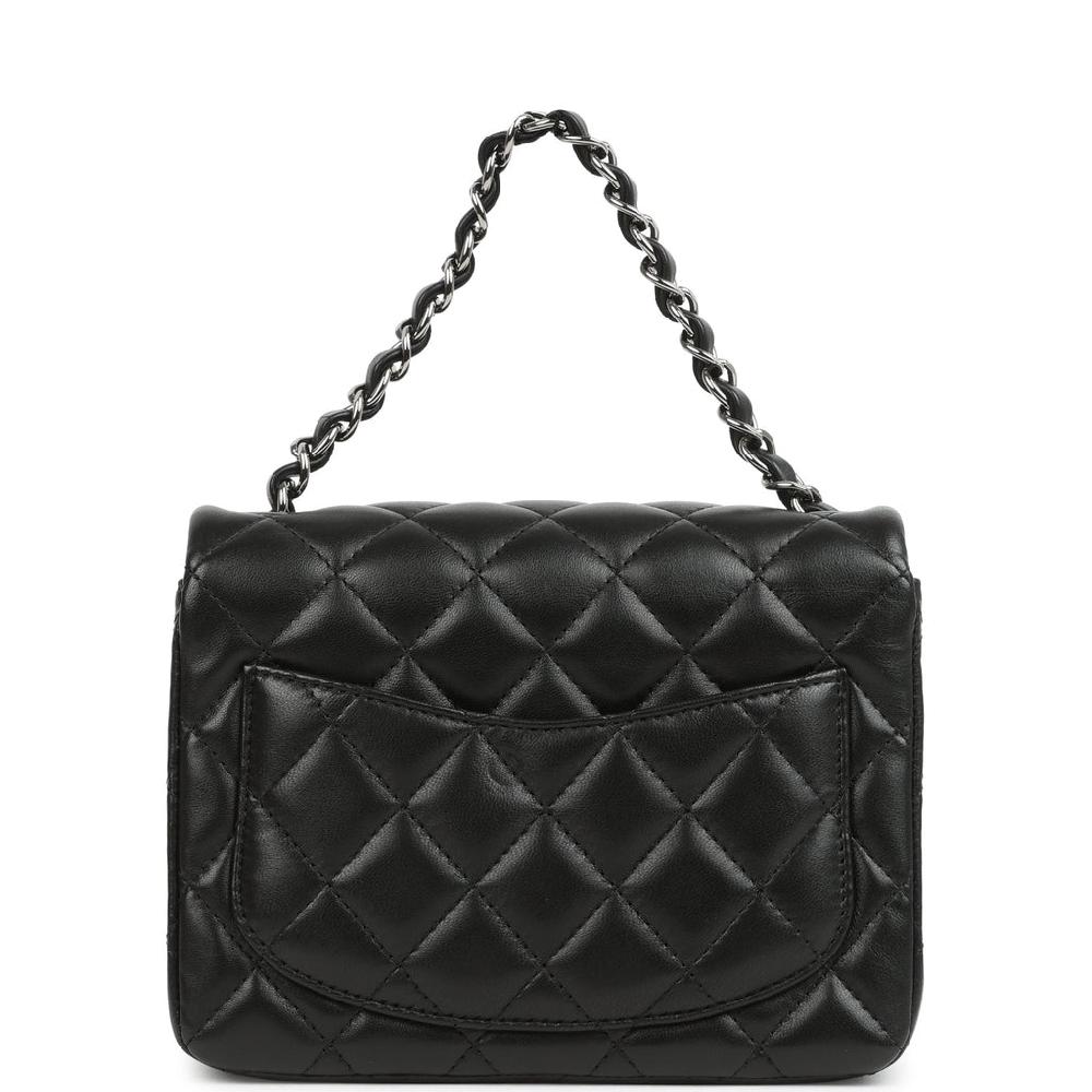 Pre-owned Chanel Mini Classic Square Flap Bag Black Lambskin Ruthenium Hardware
