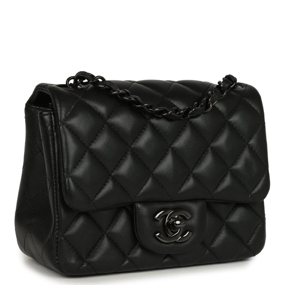 Pre-owned Chanel Mini Classic Square Flap Bag So Black Lambskin Black Hardware