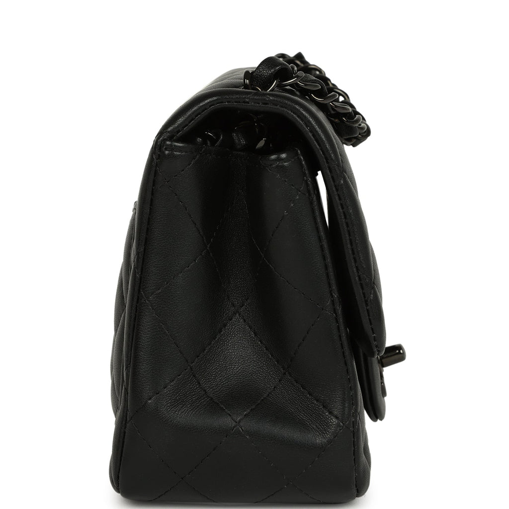 Pre-owned Chanel Mini Classic Square Flap Bag So Black Lambskin Black Hardware