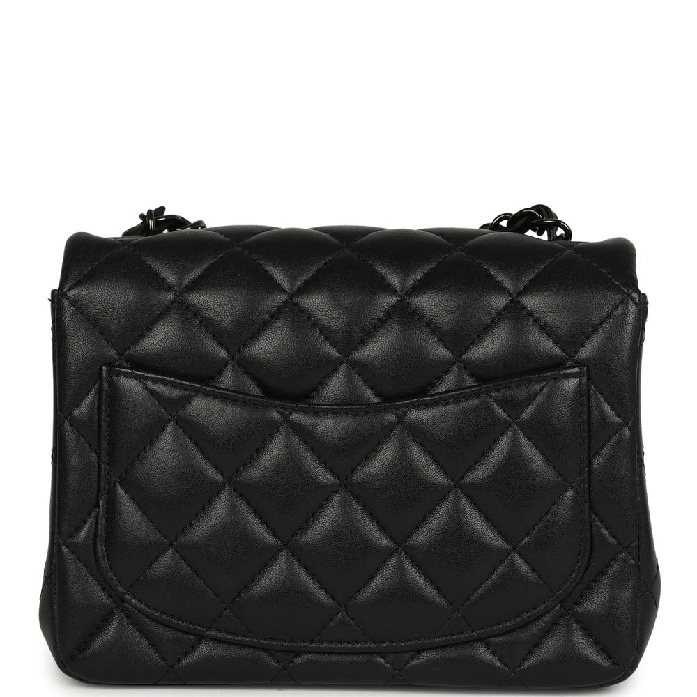 Pre-owned Chanel Mini Classic Square Flap Bag So Black Lambskin Black Hardware
