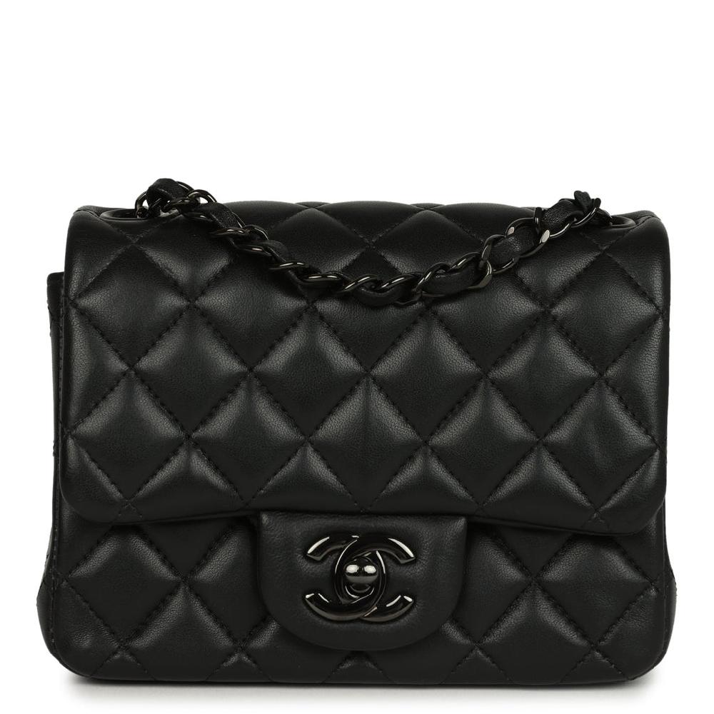 Pre-owned Chanel Mini Classic Square Flap Bag So Black Lambskin Black Hardware