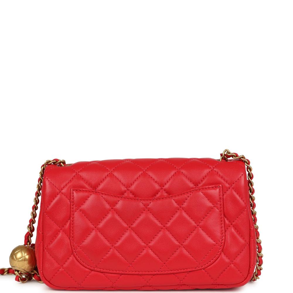 Pre-owned Chanel Mini Pearl Crush Rectangular Flap Bag Red Lambskin Brushed Gold Hardware