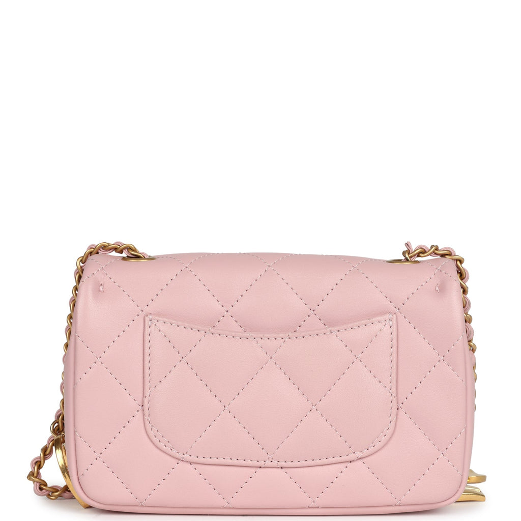 Pre-owned Chanel Mini Rectangular Flap Bag With Heart Chain Pink Lambskin Antique Gold Hardware