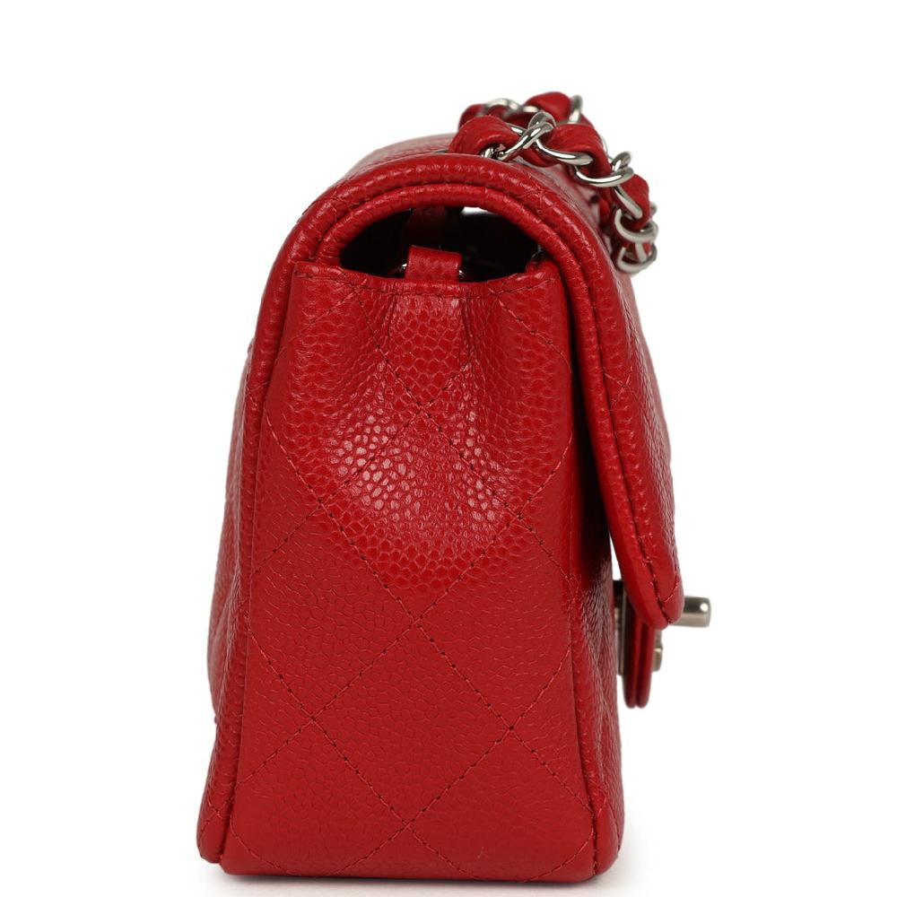 Pre-owned Chanel Mini Rectangular Flap Red Caviar Silver Hardware
