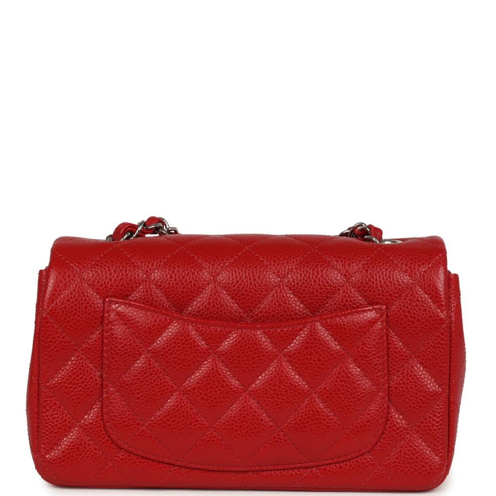 Pre-owned Chanel Mini Rectangular Flap Red Caviar Silver Hardware