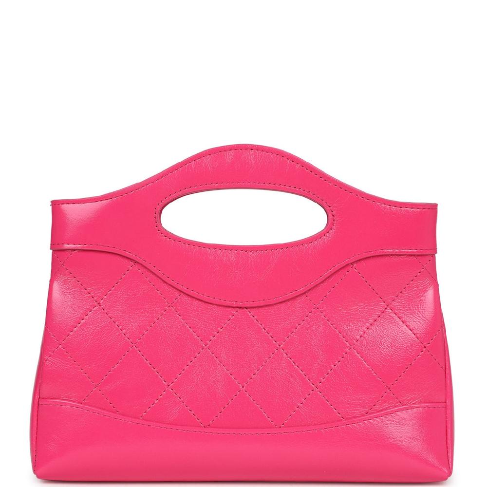 Pre-owned Chanel Nano 31 Shopper Hot Pink Shiny Aged Calfskin Gold Hardware
