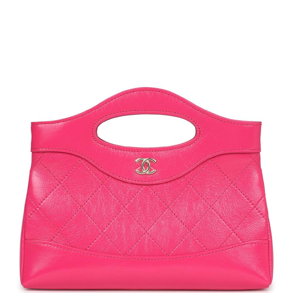 Pre-owned Chanel Nano 31 Shopper Hot Pink Shiny Aged Calfskin Gold Hardware