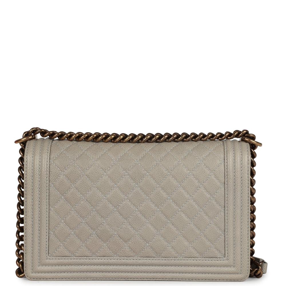 Pre-owned Chanel New Medium Boy Bag Grey Caviar Antique Gold Hardware