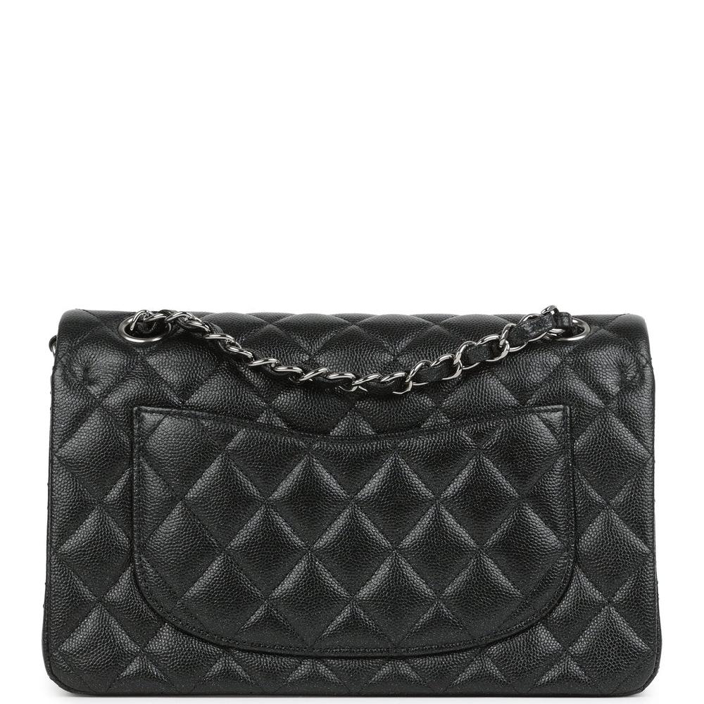 Pre-owned Chanel Small Classic Double Flap Bag Black Iridescent Caviar Ruthenium Hardware