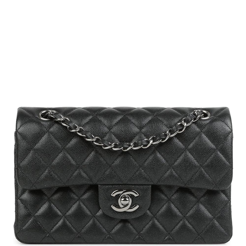 Pre-owned Chanel Small Classic Double Flap Bag Black Iridescent Caviar Ruthenium Hardware