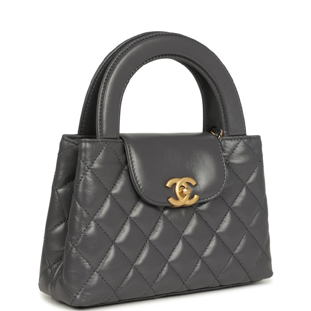 Pre-owned Chanel Small Kelly Shopper Grey Shiny Aged Calfskin Brushed Gold Hardware