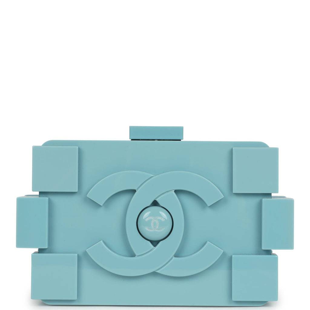 Pre-owned Chanel Supermarket Boy Brick Lego Minaudiere Clutch Light Blue Plexiglass Silver Hardware