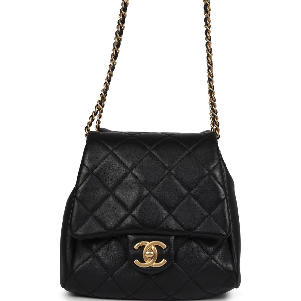 Pre-owned Chanel Twins Side Pack Black Lambskin Faux Pearls & Brushed Gold Hardware