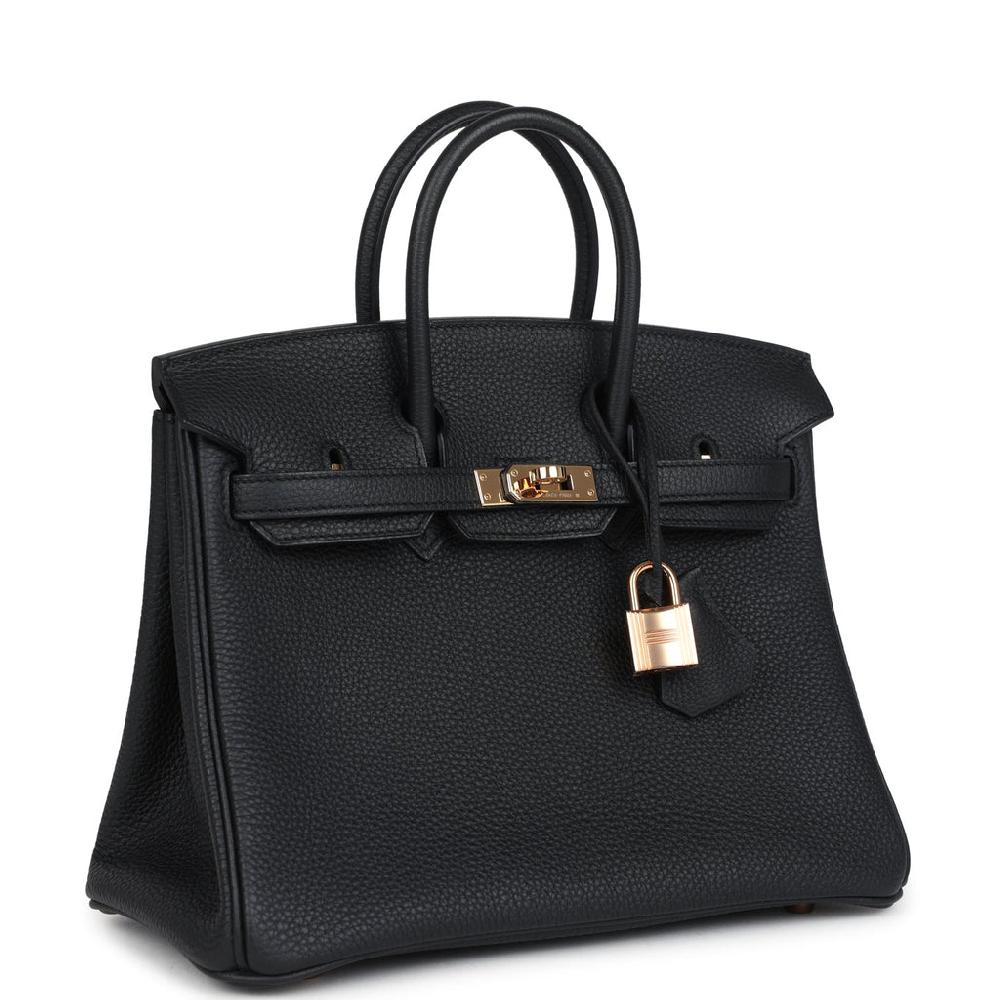 Pre-owned Hermes Birkin 25 Black Togo Rose Gold Hardware