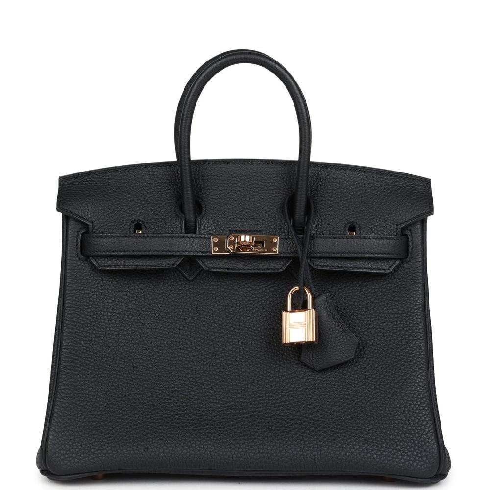 Pre-owned Hermes Birkin 25 Black Togo Rose Gold Hardware