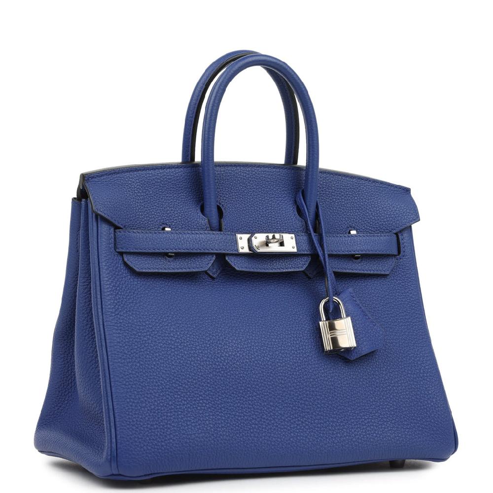 Pre-owned Hermes Birkin 25 Bleu Electric Togo Palladium Hardware